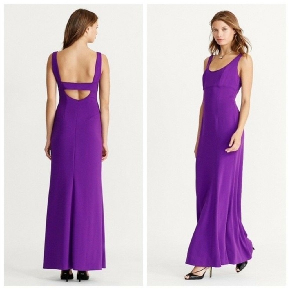 Lauren Ralph Lauren Purple Sleeveless Open Back Gown Maxi Dress 4 Stretch Formal